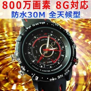 【ミニカメラ】新作登場!ダイバー型ビデオカメラ 時計 8G対応!800万画素!防水・水中撮影OK!