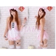 コスプレ メイド服5点セット ピンクのキャップ付コスチューム