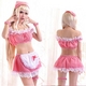 コスプレ　白いエプロンとリング付可愛いピンクのメイド服