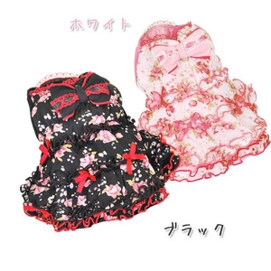 犬服 ローズシフォンふわふワンピ(ブラックLLサイズ)