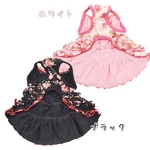 犬服 ローズシフォンふわふワンピ(ブラックLLサイズ)