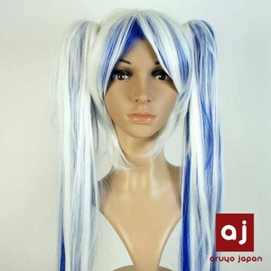 耐熱高級繊維 コスプレに欠かせないカラーウィッグ COSPLAY T メッシュブルーホワイト