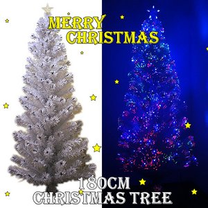 【クリスマス】LEDファイバークリスマスツリー/180cｍ/白LED/ホワイト - 拡大画像