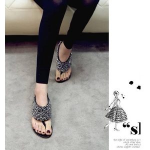 セレブ風♪ラインストーンビジュー付 トングサンダル yy-499211 サイズ39 ブラック