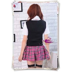 コスプレ 学生服 ネクタイ付スクール女子制服・コスプレ(4点入り)チェリーピンクチェック コスプレ 学生服 ネクタイ付スクール女子制服・コスプレ(4点入り)チェリーピンクチェック