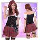 コスプレ　ベルト＆帽子付赤チェックの学生服コスプレ・女子高校（4点入り）