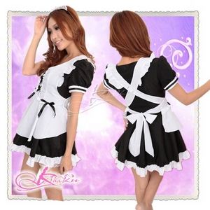 コスプレ 黒 エプロン付アキバ系メイド服 コスプレ 黒 エプロン付アキバ系メイド服