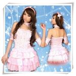 コスプレ カチューシャ付ワンピース風ピンクのゴスロリコスプレ【6点入り】