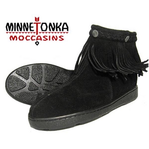 MINNETONKA（ミネトンカ） サイドジップフリンジブーツ バックジップ ムートンブーツ ブラック【3529】 US8 - 拡大画像