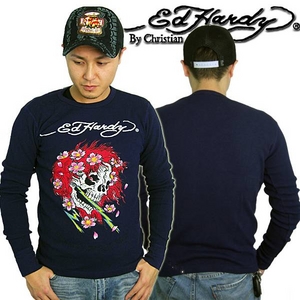 Ed Hardy(エドハーディー) メンズ 長袖 Tシャツ BEAUTIFUL GOST ビューティフル ゴースト/ ネイビー【R0DEAAZY】 S