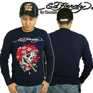 Ed Hardy（エドハーディー） メンズ 長袖 Tシャツ BEAUTIFUL GOST ビューティフル ゴースト/ ネイビー【R0DEAAZY】 L