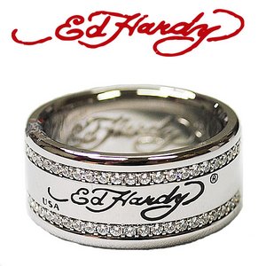 ED HARDY(エドハーディー)リング  ED HARDY LOGO BAND STAINLESS STEEL キュービックジルコニアRING ロゴ/ EHRSSCZ0016/#9/18 商品画像