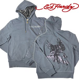 ED HARDY（エドハーディー） パーカー メンズ 79#10 STUD HOODY EAGLE DIVING イーグル/DGY【A1DHARNB】 S