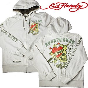 ED HARDY（エドハーディー） パーカー メンズ  STUD HOODY TRUE HEART スカル ハート/IVORY 【A1DHGGVV】 L