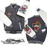  ED HARDY（エドハーディー）ジャケット/メンズ リバーシブル SNAP FRONT LETTERMANS JACKET WITE CONTRAST SLEEVE TIGER/グレー L