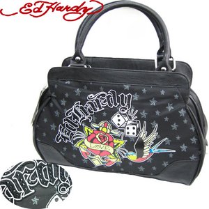エドハーディー レディース バッグ 【Ed Hardy Bag】 【新作】 ローズ　ギャンブル　ロゴ　鳥　ラインストーン　Black【INY175LE】