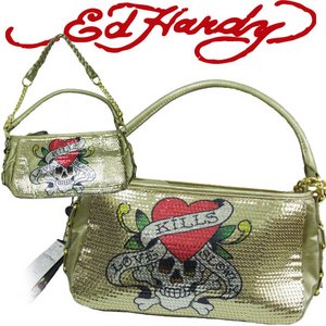 エドハーディー レディース 【Ed Hardy Bag】 【新作】 Love Kills Slowly ラブキル　スパンコール　ゴールド　ED HARDY トートバッグ【HOBO AGNES 1PTT022JOL】 