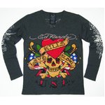 Ed Hardy（エドハーディー） メンズ Vネック　ロンT 長袖 Tシャツ ラブキル LOVE KILLS SLOWLY ラインストーン【M03PBG526】 M