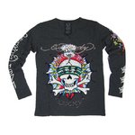 Ed Hardy（エドハーディー） メンズ Vネック　ロンT 長袖 Tシャツ LUCKY ラッキー ラインストーン【M03PBG530】 S