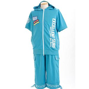 ミニ裏毛サーフ7分丈セットアップ ターコイズ×ホワイト LL
