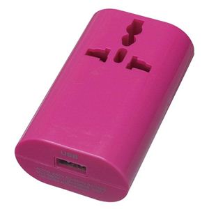 海外用マルチ交換プラグ+1USB HPM4PKピンク - 拡大画像