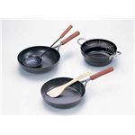 THT-1000 譚彦彬（タン ヒコアキ）厳選 鉄製調理道具3点セット（いため鍋28cm・天ぷら鍋24cm・フライパン26cm）（半月アミ・竹べら・スキンマー付）