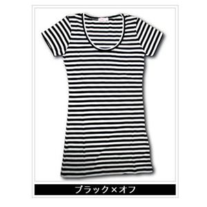 ボーダーTシャツ 深UネックTシャツ 30925-355 ブラック×オフ