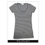 ボーダーTシャツ 深UネックTシャツ 30925-355 ブラック×オフ