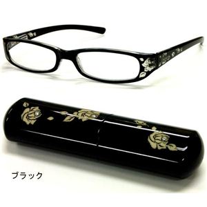 バラ柄シニアグラス +1.50 DR705-1ブラック （老眼鏡）