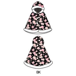 サザック 花柄キティポンチョ SAN-526 BK・レディースM〜L