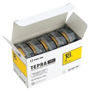 キングジム 「テプラ」 PROテープエコパック（5個入り） 18mm カラーラベルパステル（黄）・SC18Y-5P