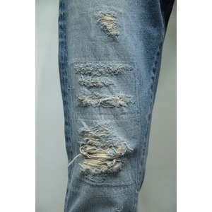 SEVESKIG クラッシュリペアデニムパンツ LIGHT INDIGO Sサイズ SEVESKIG クラッシュリペアデニムパンツ LIGHT INDIGO Sサイズ