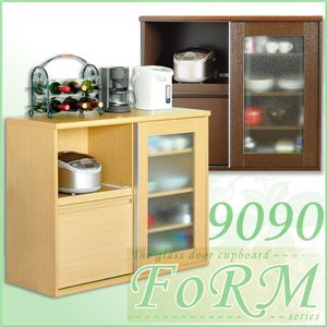 ガラス食器棚 FORM（フォルム） SGDL-9090 幅100cm×高さ90cm ナチュラル