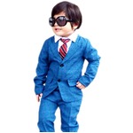 子供 スーツ 男の子 キッズスーツ 3点セット (ブルーチェックスーツ(L) 120) 子供服