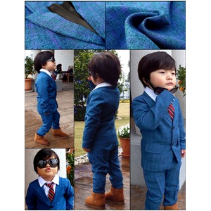 子供 スーツ 男の子 キッズスーツ 3点セット (ブルーチェックスーツ(S) 100) 子供服  商品写真5