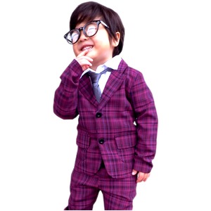 子供 スーツ 男の子 キッズスーツ 3点セット (パープルチェックスーツ(XL)130) 子供服  商品写真1