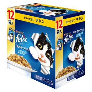 （まとめ）フィリックス やわらかグリル 成猫用 ゼリー仕立て チキン 12袋入り【×5セット】【ペット用品・猫用フード】