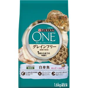 （まとめ）ピュリナワン キャット グレインフリー 白身魚 1.6kg【×6セット】【ペット用品・猫用フード】