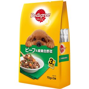 （まとめ）ペディグリー 成犬用 ビーフ＆緑黄色野菜 70g×3袋【×48セット】【ペット用品・犬用フード】