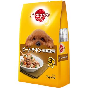 （まとめ）ペディグリー 成犬用 ビーフ＆チキン＆緑黄色野菜 70g×3袋【×48セット】【ペット用品・犬用フード】