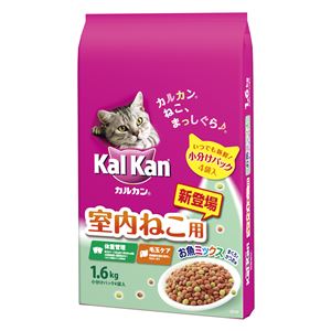 （まとめ）カルカン ドライ 室内ねこ用 お魚ミックス まぐろとかつお味 1.6kg【×6セット】【ペット用品・猫用フード】