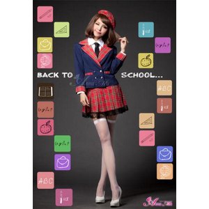コスプレ/セーラー服/制服/女子高生/長袖 / 紺 赤/ チェック /衣装/コスチューム/z1210