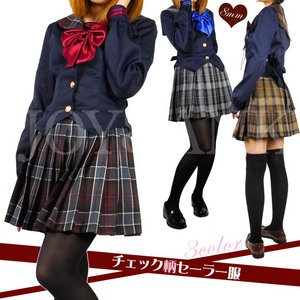 チェック柄が可愛い☆セーラー女学院　秋冬用/長袖【コスプレ/コスチューム/制服/衣装】01010039 Mサイズ/レッド