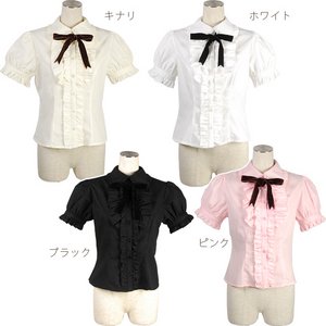 リボンタイ付き半袖フロントフリルブラウス【クラシカル/ロリータ/コスプレ/コスチューム/衣装】01000591 Lサイズ キナリ リボンタイ付き半袖フロントフリルブラウス【クラシカル/ロリータ/コスプレ/コスチューム/衣装】01000591 Lサイズ キナリ