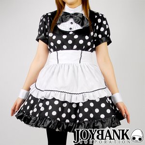 《大きいサイズ》レトロドットのメイドワンピースセット☆【コスプレ/コスチューム/メイド/ゴスロリ/クラシカル/衣装】04000313-3Lサイズ ブラック - 拡大画像