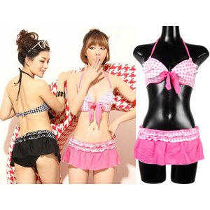 【水着】ティアードフリルビキニ♪ギンガムチェック MZ56153 ブラック