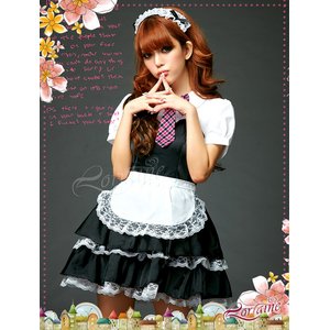セクシーミニスカメイドコスチューム4点セット/メイド服//ワンピ/エプロン/アキバ/ゴスロリ/コスプレ/コスチューム/衣装/ウェイトレス/z691-d