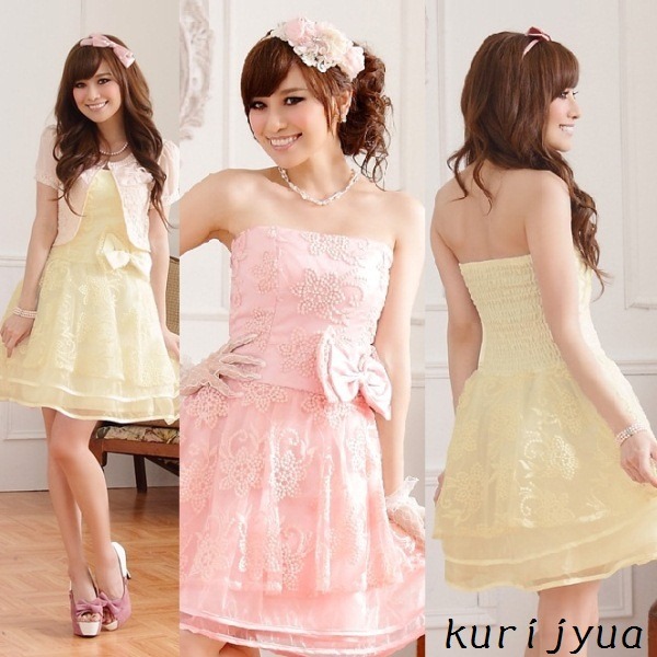 大きいサイズ☆超ふんわりシフォンチュール♪CUTE姫系ベアトップドレス☆イベント/パーティ☆ K9702 ピンク LLf00