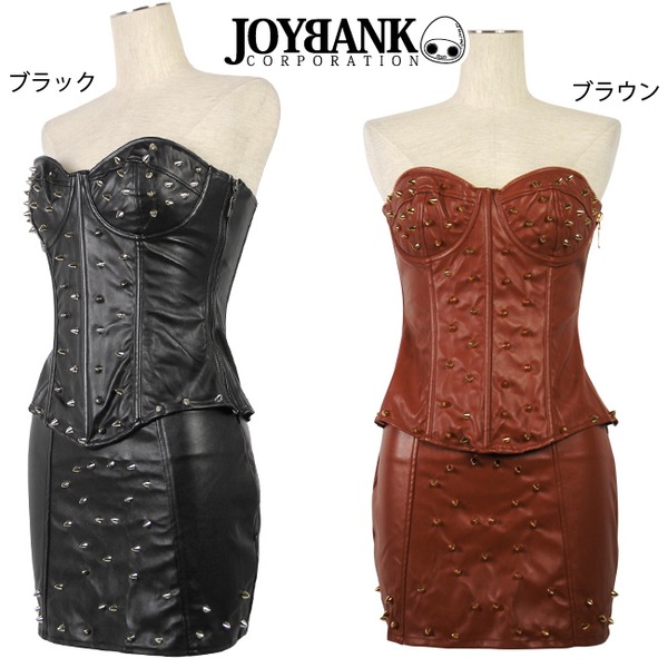 フェイクレザービスチェ&スカート☆トゲスタッズ付き【コルセット/ビスチェ/パンク/ボンテージ/セットアップ/ハロウィン/クリスマス/イベント/仮装/パーティー/ランジェリー/下着/コスプレ/コスチューム/衣装】01000718-Mサイズ ブラックf00