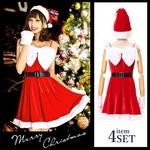 ★再入荷★5418/ＢＩＧふわふわボアリボン♪ベルト付Ａラインクリスマスサンタコスプレワンピース♪４点ＳＥＴ【クリスマス/クリスマス衣装/サンタクロース衣装/サンタ/コスプレ/コスチューム/イベント/パーティ/仮装】